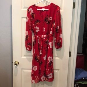 Red floral mid length dress